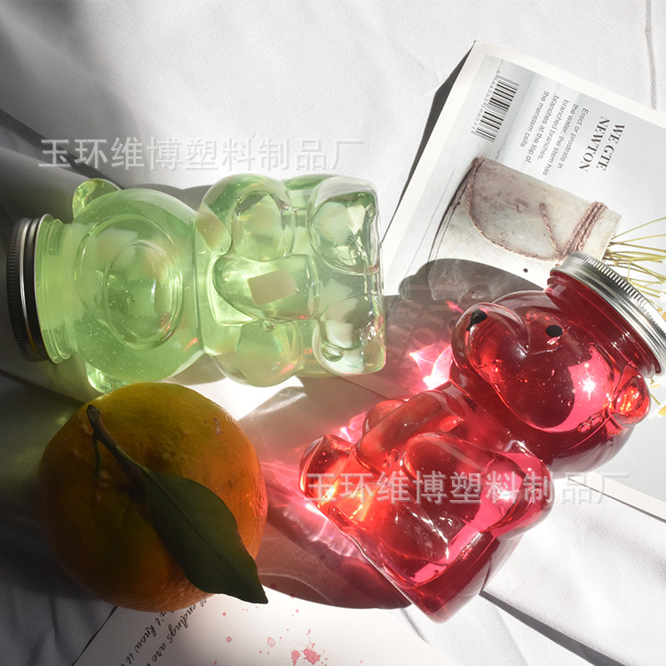 Factory spot dull bear plastic bottle bear milk tea drink cup homemade drink disposable cup violent bear