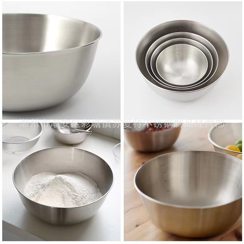 Omni-channel supply cross-border stainless steel salad bowl scale cooking basin household kitchen mixing and basin egg basin