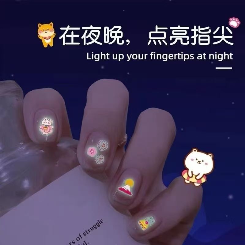 Luminous Kidsren's Nail Stickers Little Girl Safe Luminous Cute Environmentally Friendly Waterproof Princess Toy Cartoon Nail Art Stickers