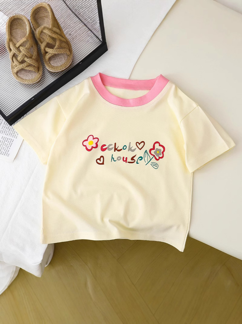 Girl's Cartoon Printed T-shirt 2025 Summer New Children's Cute Short-sleeved T-shirt Baby's Base Shirt