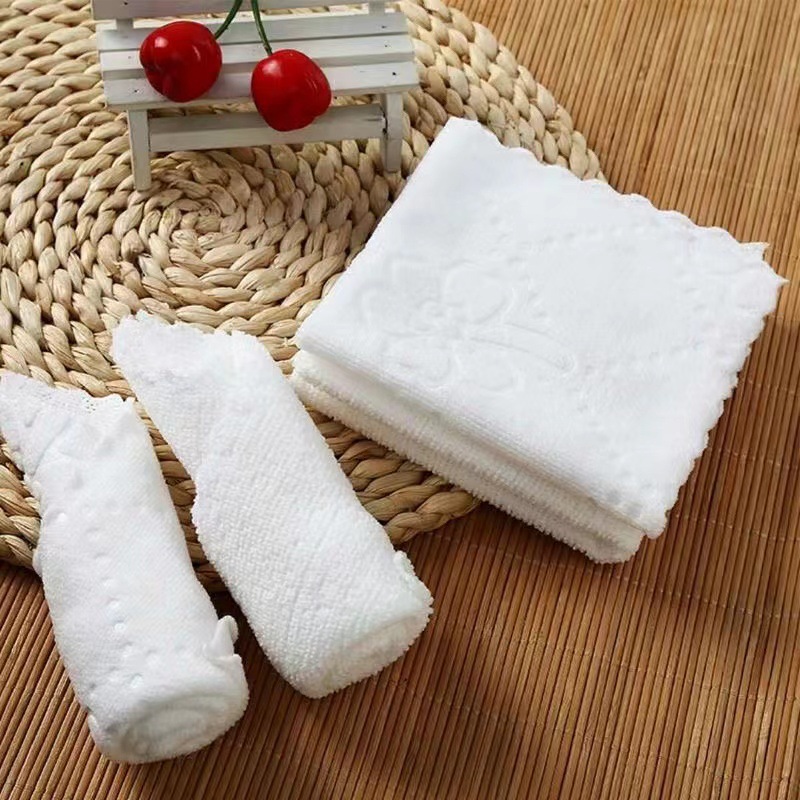 Wholesale microfiber white square embossed small square wipes with disposable napkin hotel small white towel