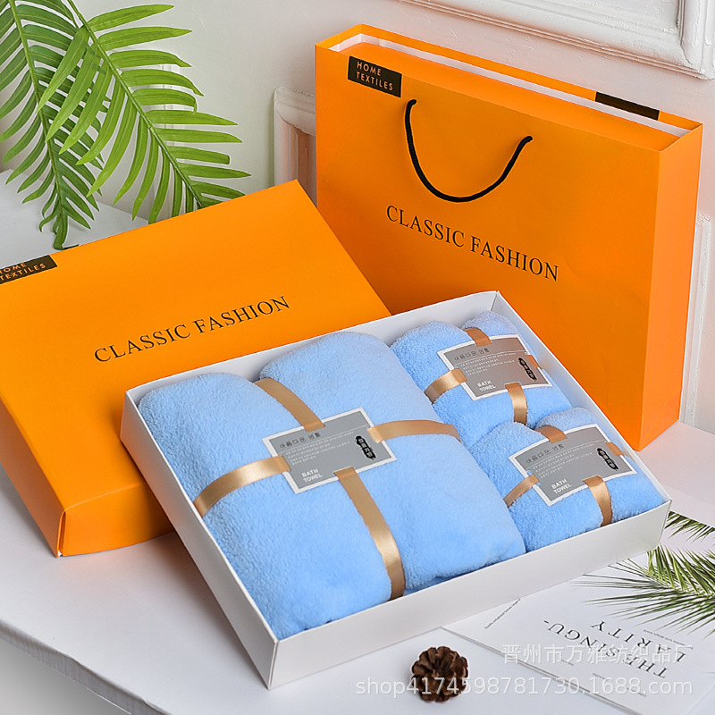 High density coral fleece towel bath towel gift box wedding gift business gift embroidery gift towel wholesale