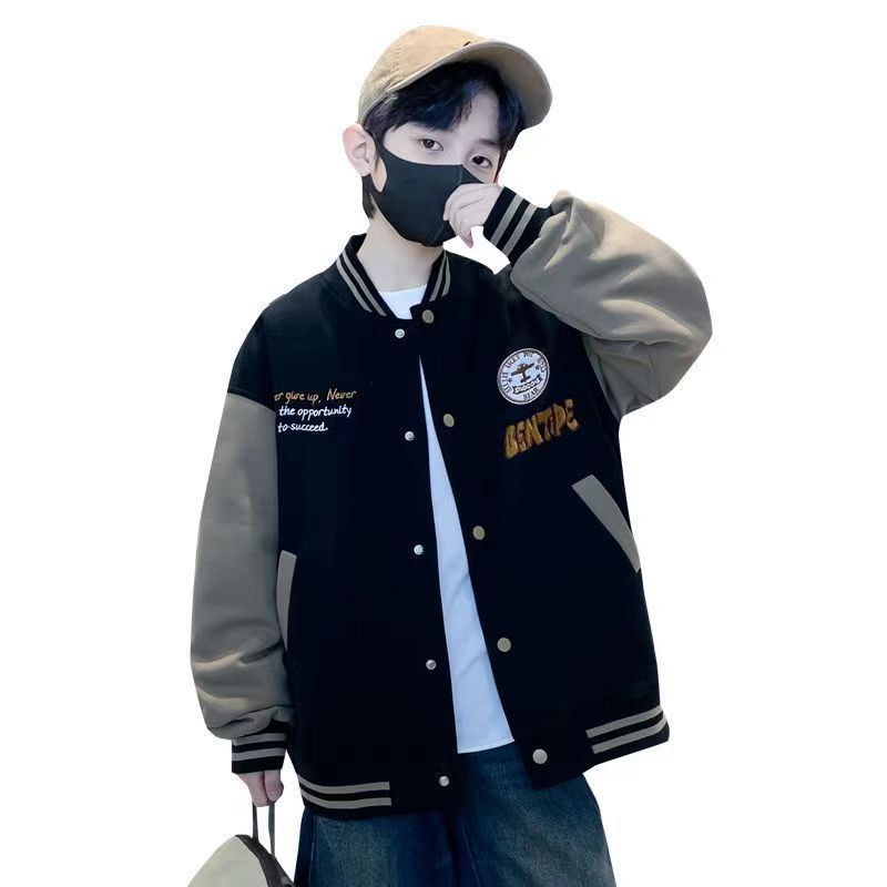 [Fleece-Lined/Non-Fleece-Lined] Boys' Jacket for Spring, Autumn, and Winter, Stylish Fleece-Lined Baseball Jacket for Older Children and Boys