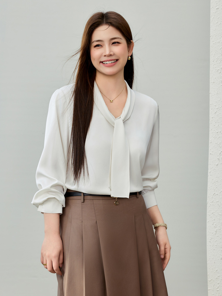 [French Temperament Satin Texture Led Shirt] Slim Show plus size Women's Fat mm2025 Spring New