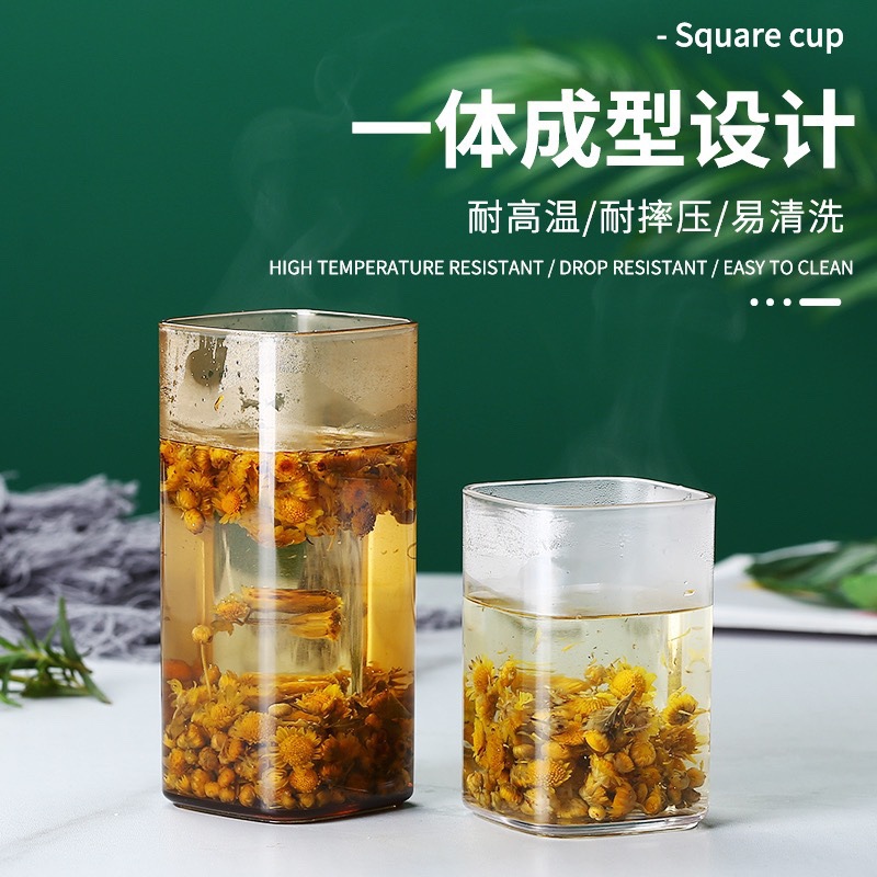 Acrylic Water Cup, Mouthwash Cup, Juice Tea Cup, Anti-Fall and Heat-Resistant Restaurant Cup, Colorfulful Transparent Pc Square Cup Milk