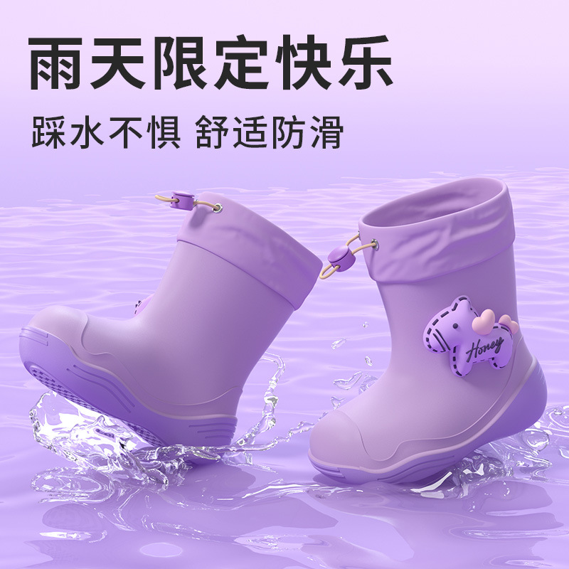 Waterproof Mouth Cute Kidsren's Rain Boots for Women, Students, Small and Medium-Sized Kidsren, Non-Slip Soft-Soled Rain Boots, Fleece-Lined Waterproof Shoes, Rubber Shoes for Men