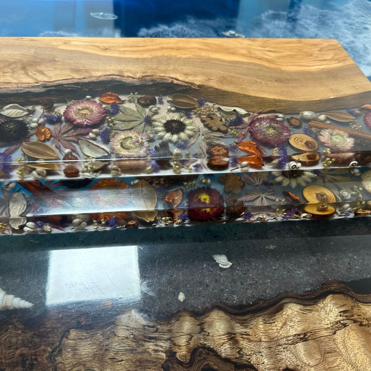 Real Flower Real Wood Epoxy Resin Edible Tray Cafe Dessert Plate Living Room Decoration Plate