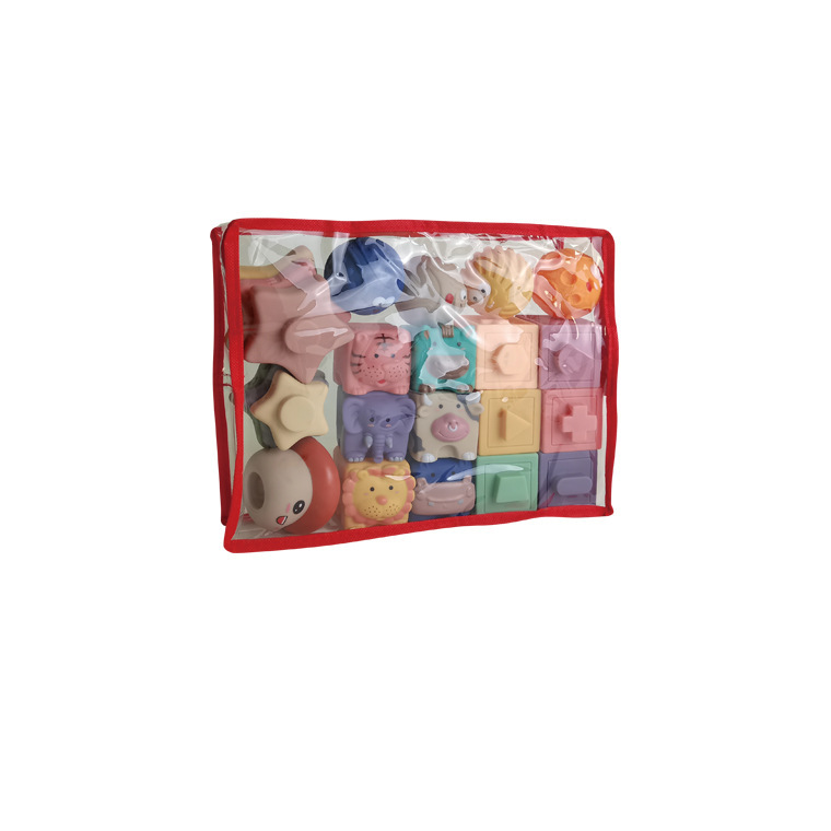 Cross-border Amazon Hot Selling Baby Soft Rubber Building Blocks Toys Stackle Handball Set Cartoon Animal Toys