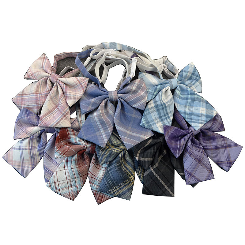 Hot-selling College Style Oka Pear Field Soot Black Bow Plaid Flat Horn JK Collar Bow Tie Shirt Accessories
