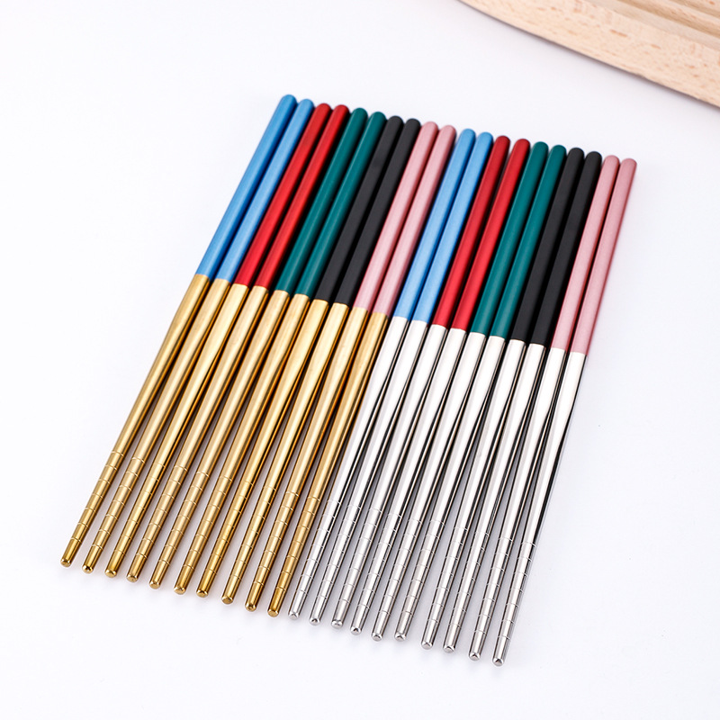 Stainless Steel Chopsticks Household Non-slip Commercial Chopsticks One-person Chopsticks Household Metal Chopsticks Color Public Chopsticks Single-person Set
