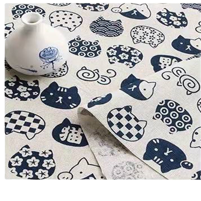Factory Direct linen lucky cat linen cotton linen printed sofa pillow decorative cloth table tablecloth