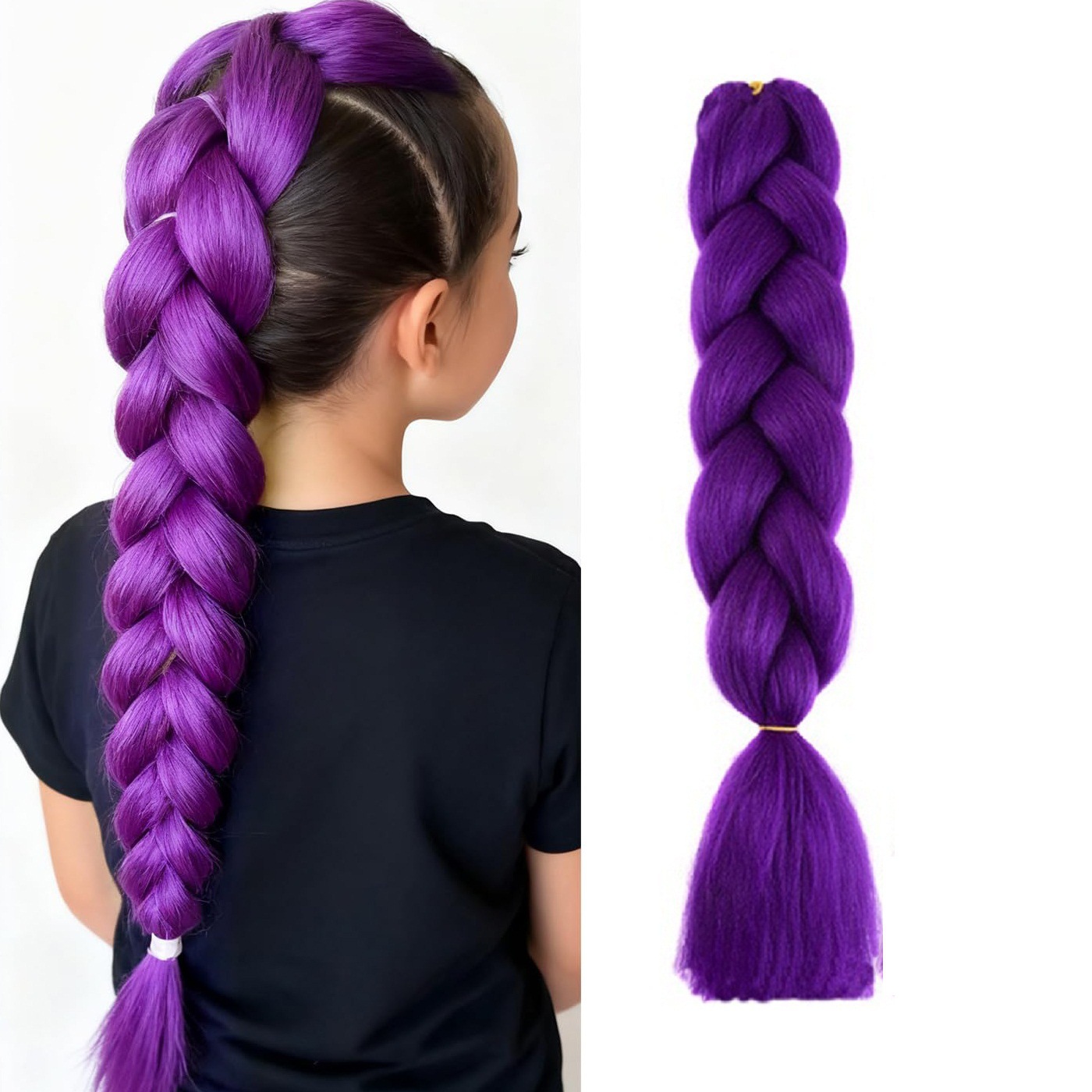 Skpop Hunter Witch Group Anime Cos Rumi Rumi Children's Wig Purple Braided Clip Ponytail Wig
