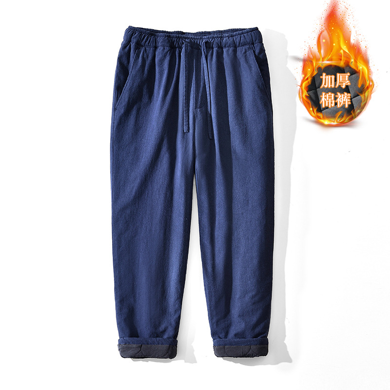 Утолщенные хлопковые брюки, клипсовые, повседневные, свободные, прямые, теплые, длинные брюки
