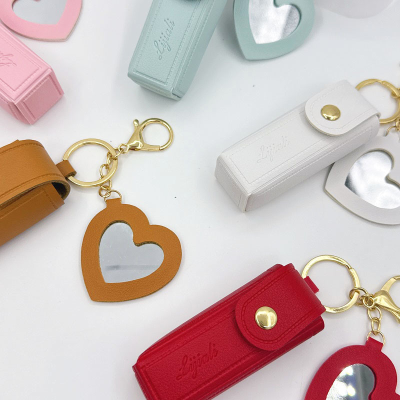 Leather Lipstick Storage Bag, Portable Small Mirror Keychain, Mini Bag Keychain Pendant Gift Idea