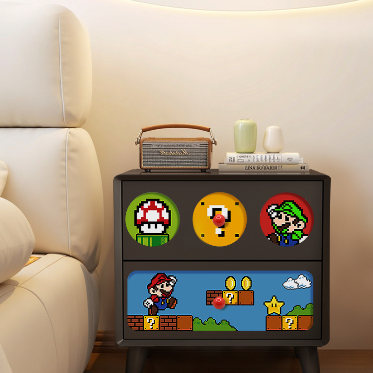 Solid Wood Bedside Table Home Bedroom Mario Bedside Table Creative Design Cartoon Children's Room Bedside Storage Cabinet