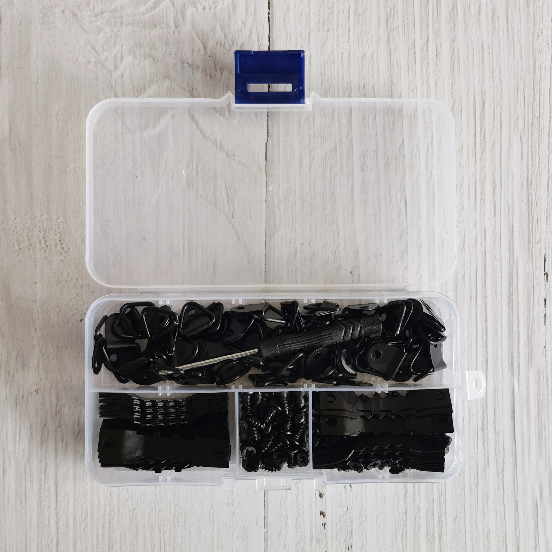 251 Black Serrated Hooks, Triangle Hanging Ring Combination Set, Photo Frame Metal Accessories, Boxed Picture Hanging Hooks