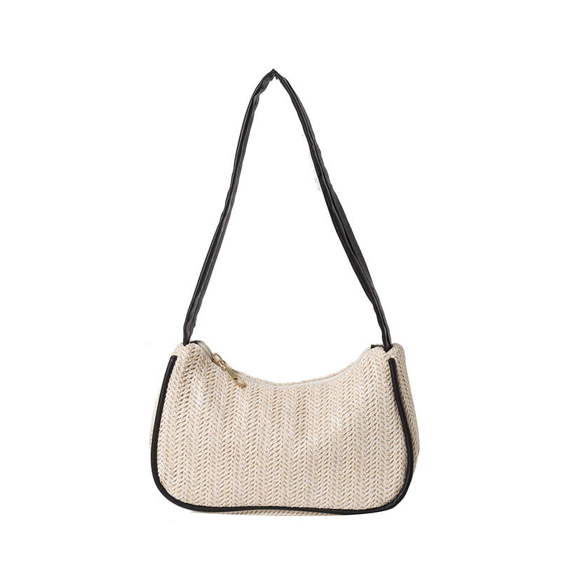 Summer Straw Bag Women's 2024 New Girl's Retro Contrast Color Handbag All-match Underarm Woven Bag Trendy