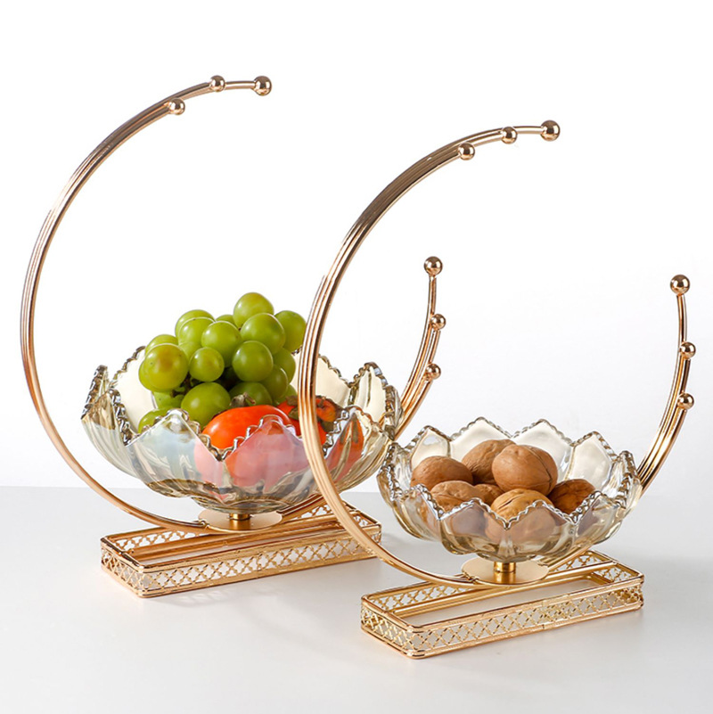 European Style Light Luxury Glass Fruit Tray Nordic Style Home Living Room Coffee Table Creative Light Luxury Snack Candy Dried Fruit Tray Decorations