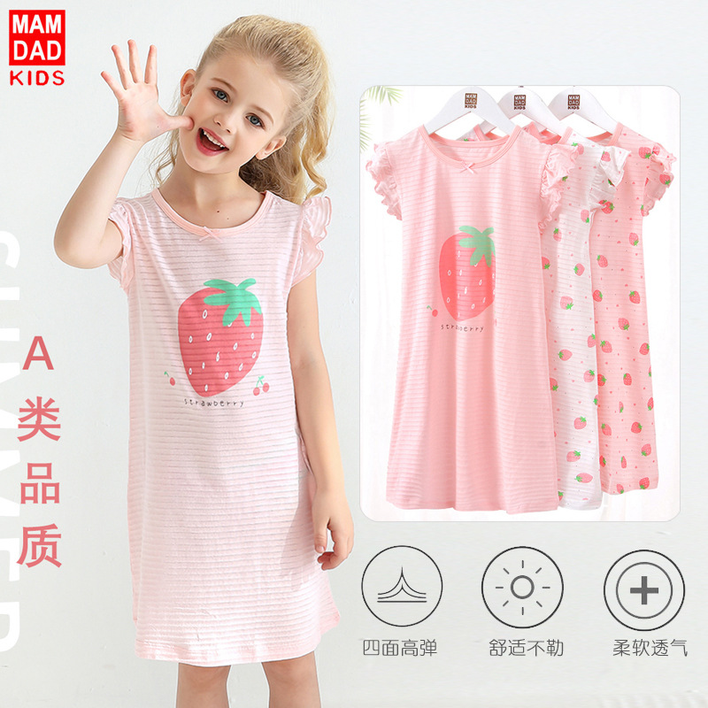 Детская короткос sleeves ночная рубашка летняя тонкая пижама для девочек одежда для кондиционера детская ночная рубашка хлопок оптовая продажа