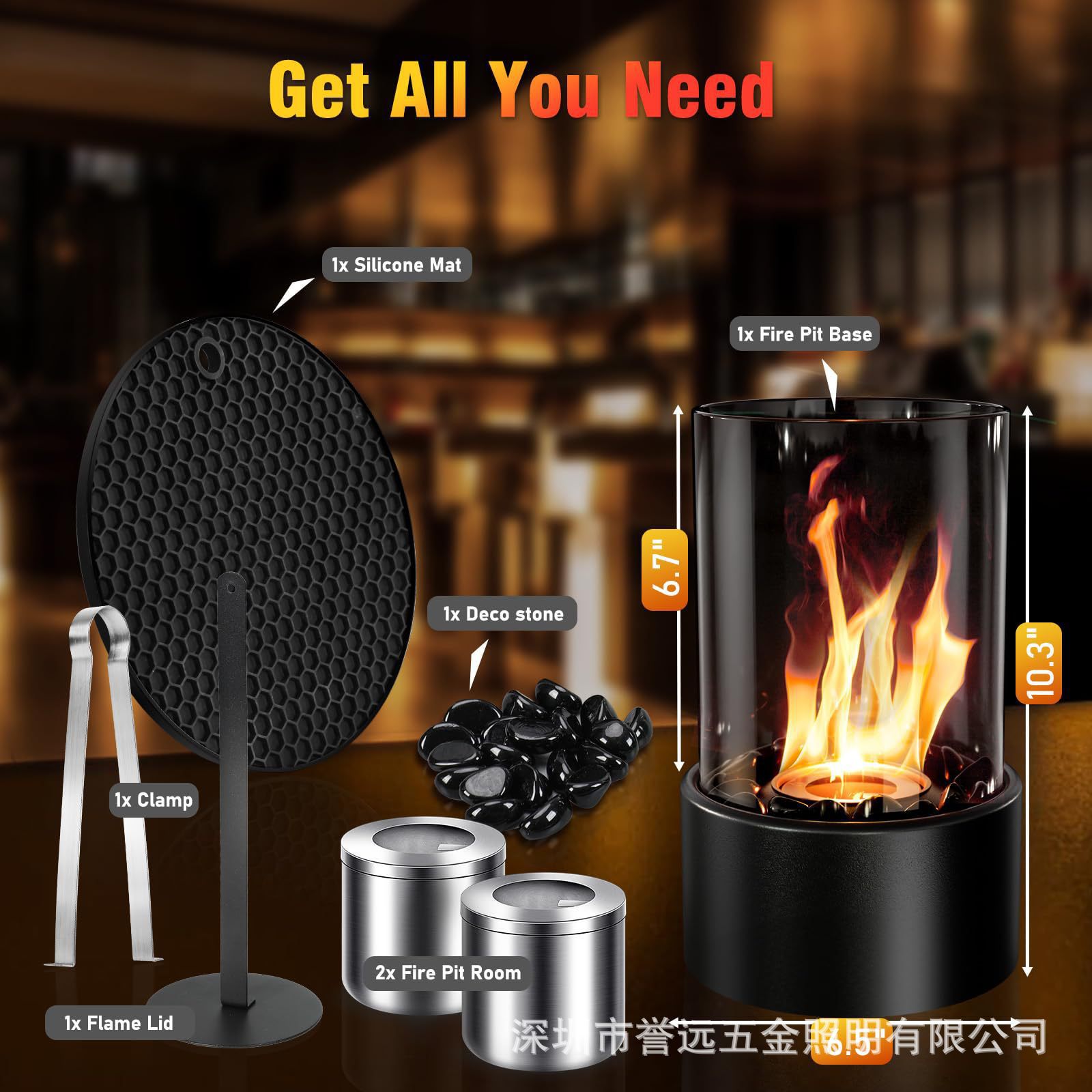 Creative Alcohol Fireplace Real Fire Glass Metal Black and White Stone Small Round Table Top Outdoor Atmosphere Decoration for Heating