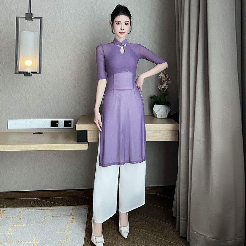 2024 Autumn and Winter New Improved Chinese Style Cheongsam Elegant Elegant Women's Suit Beautician Work Clothes 1387