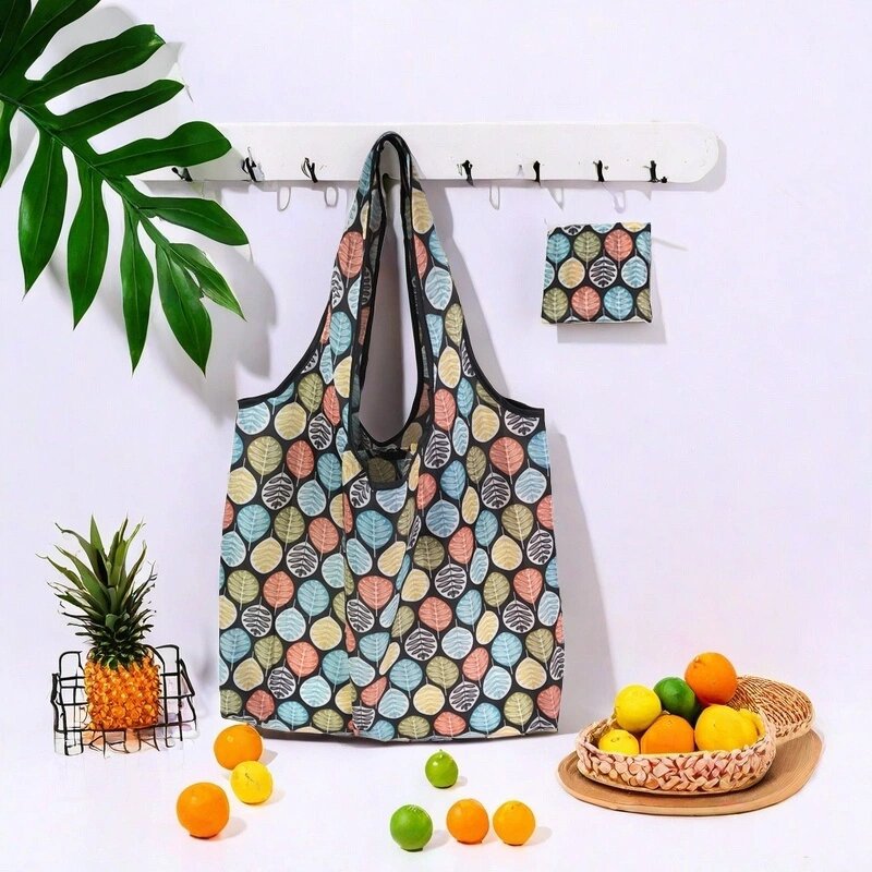 in stock new large 190T printed fabric folding shopping bag manufacturers wholesale polyester bag advertising gift bag