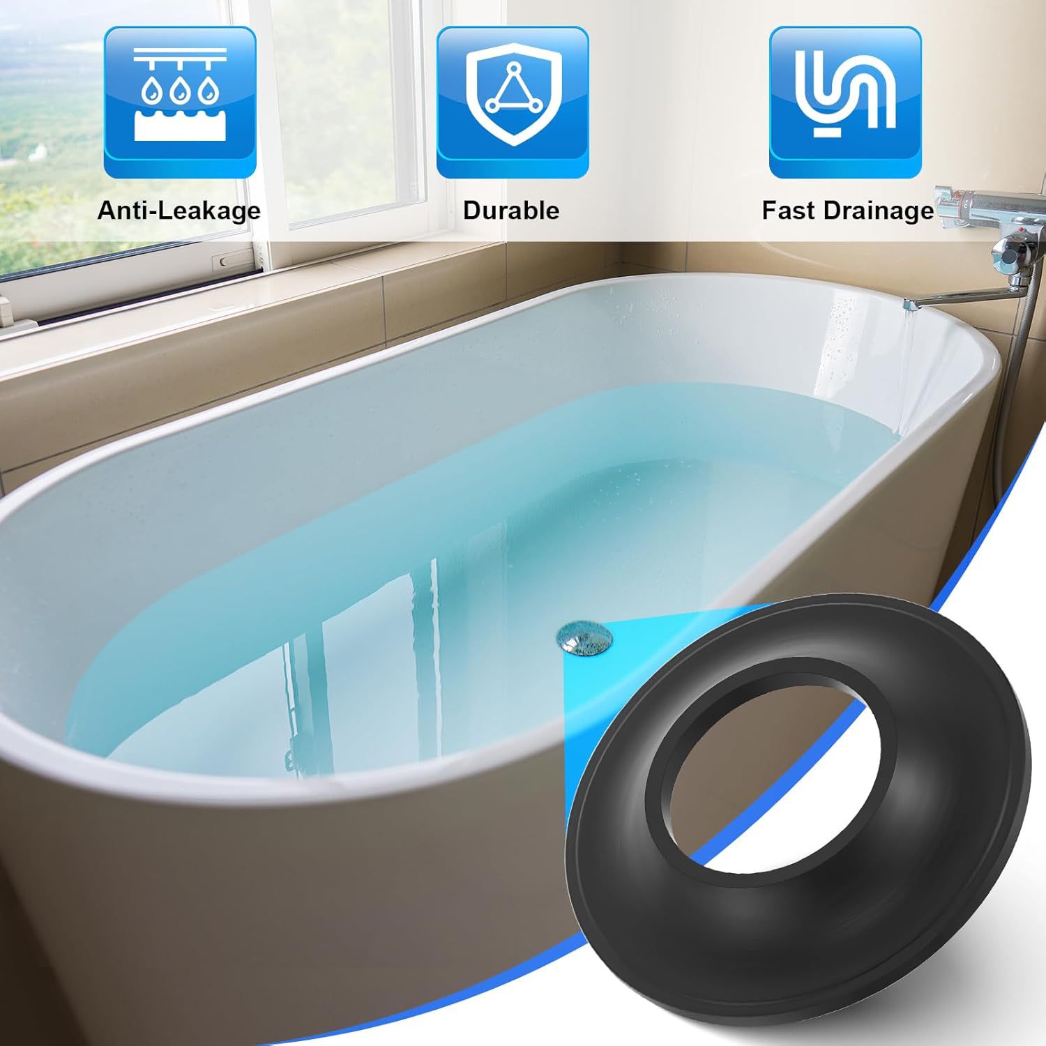 Bounce Bathtub Drain Stopper Water Rubber Ring Bathtub Clogging Gasket High Elasticity Rubber Seal Prevent Leakage