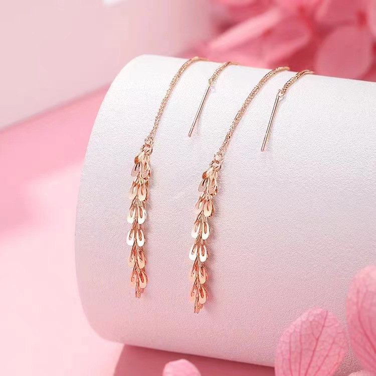 18K Gold Phoenix Tail Earrings Au750 Colored Gold Long Tassel Earrings Fashionable Versatile Women's Earrings Mother-Of-Pearl Gold