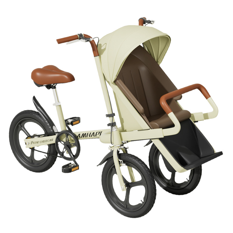 Parent-Child Bicycle with Child Bicycle, Mother and Baby Integrated Front Seat, Baby Walking Three-Wheeled Sunshade, Double Outdoor Cycling