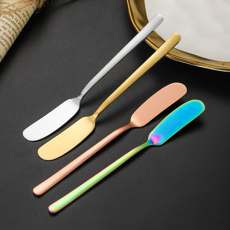 304 Stainless Steel Butter Knife Thickened Butter Spatula Long Handle Korean Jam Knife Golden Cream Cheese Decorative Knife