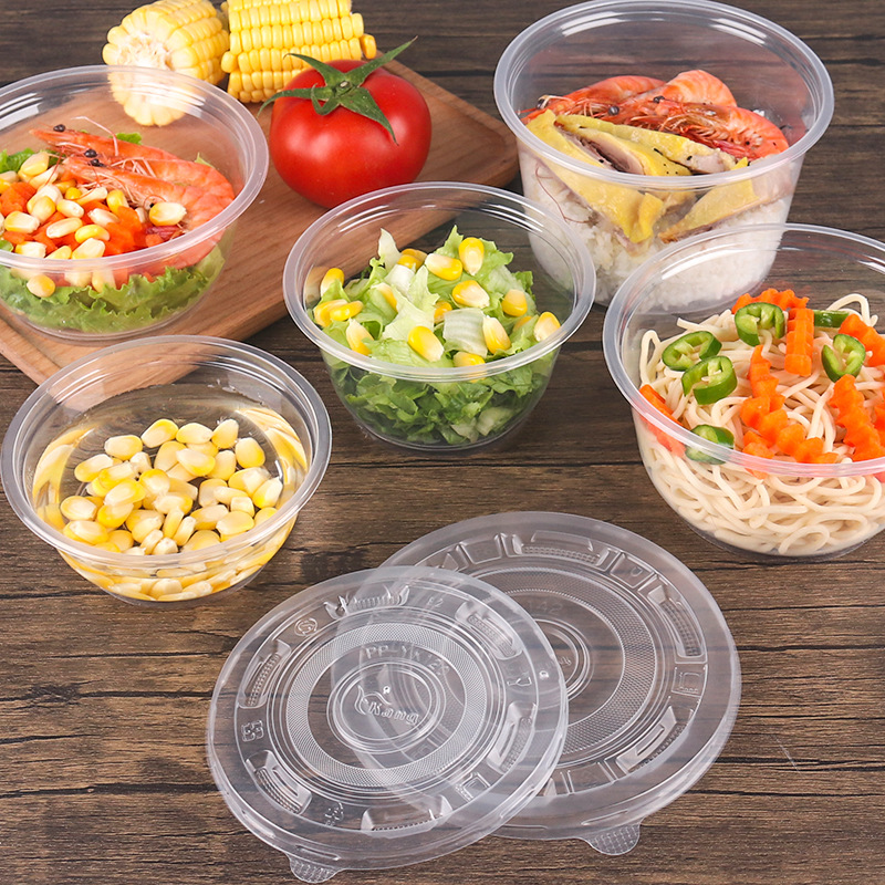 Disposable bowl round lunch box transparent thickened plastic bowl stall takeaway packing box ice powder soup noodles with lid full box