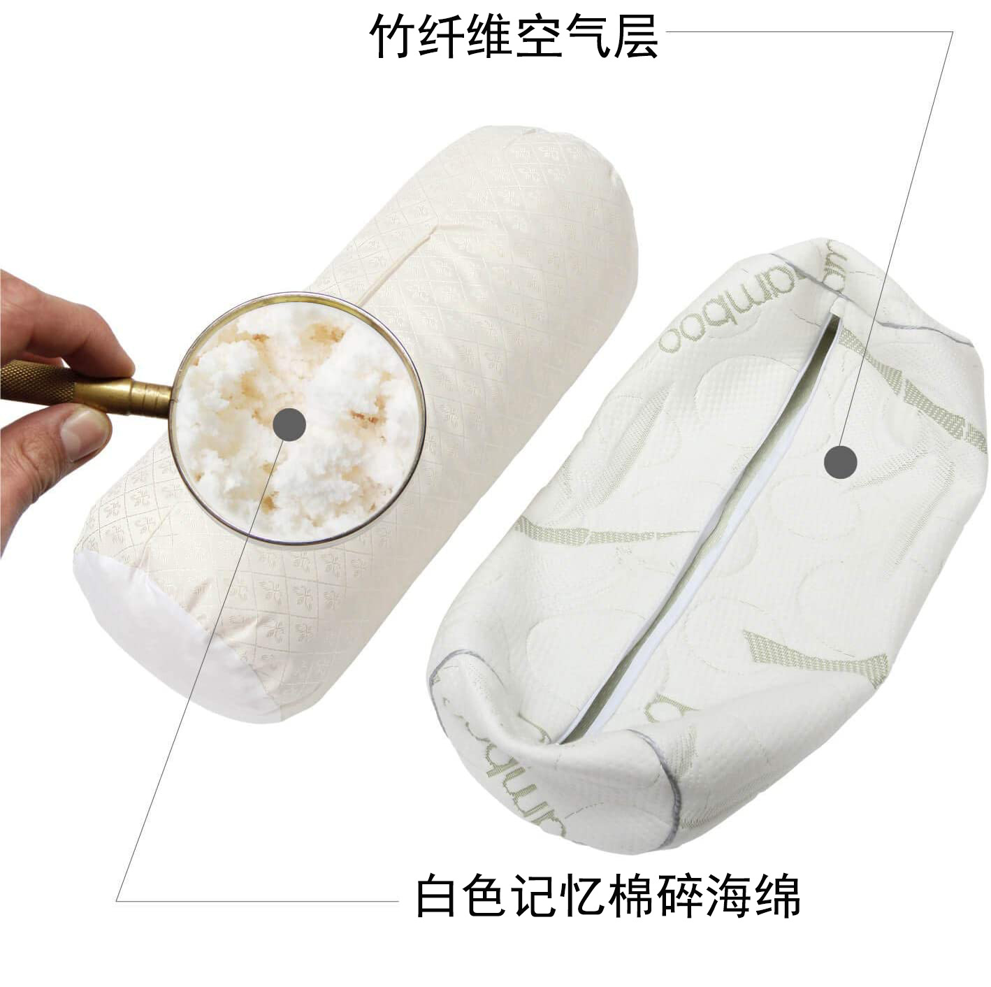 [Amazon selling] bamboo fiber cloth cover memory broken sponge cylindrical pillow broken sponge pillow bamboo fiber pillow