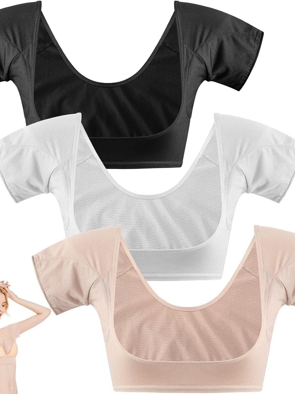 Quick-Drying Short-Sleeved Breathable Sweat-Absorbent Anti-Sweat Milk Silk and Mesh Ready-Made Cross-Border Armpit Sweat-Absorbent Pad Vest Mesh