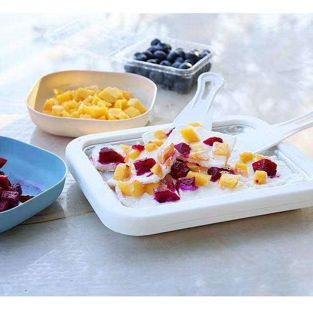 [Three-Piece Set] Household Fried Yogurt Machine, Small Ice Cream Machine, Homemade DIY Fried Ice Tray, Fried Ice Machine, Unplugged