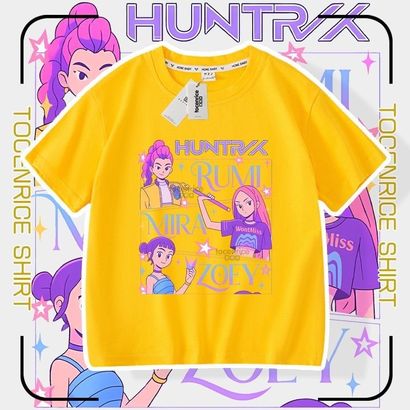 Новая футболка с коротким рукавом для мальчиков и девочек, с принтом группы Kpopdemonhunters, повседневная, с открытыми плечами