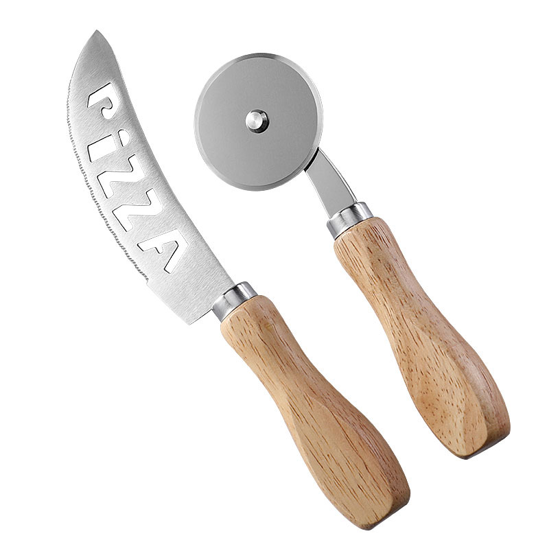 in stock Baking Tools Oak Handle Cheese Knife Pizza Knife Tooth Knife Roller Knife Household Pizza Wheel Knife Tool suit