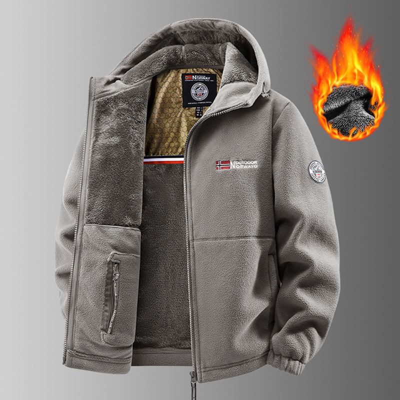 New Men's Autumn and Winter Hooded Norwegian Fleece Jacket Polar Fleece Jacket Outdoor Couple Fleece-Lined Thickeneded Warm Jacket
