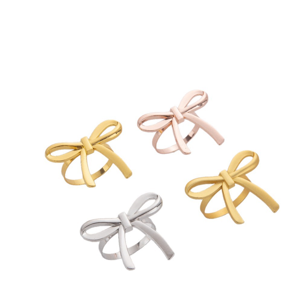 Cross-Border Hot-Selling Golden Bow Napkin Ring European and American Popular Metal Table Setting Fashionable Glossy Napkin Buckle