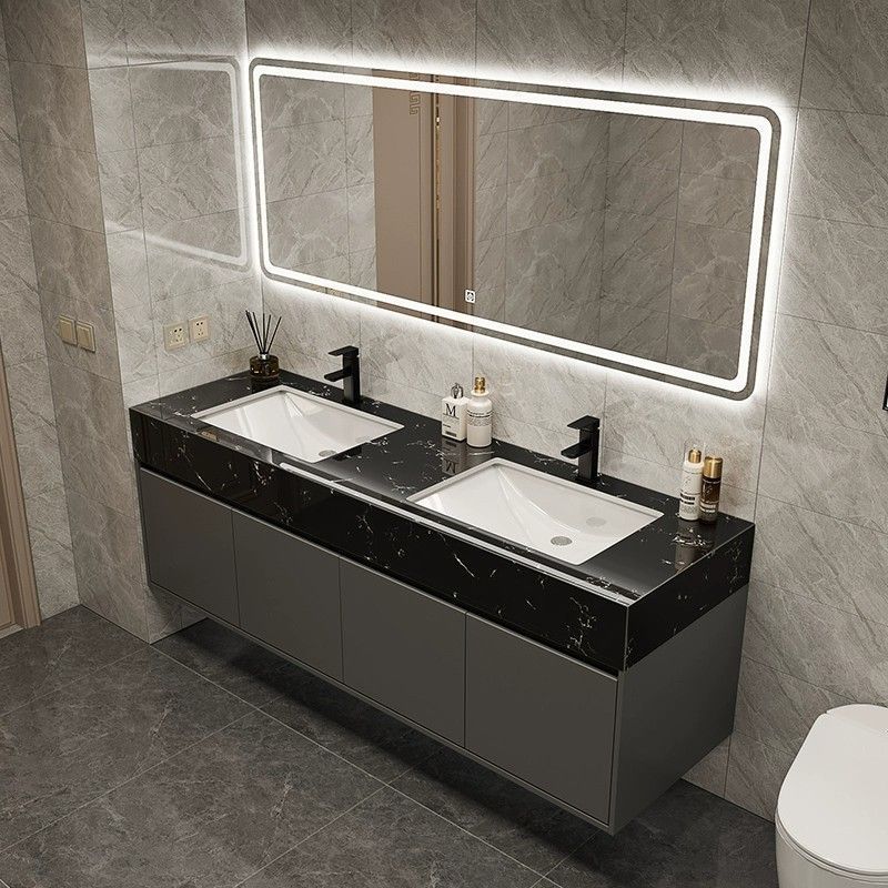 Public Restroom Double Basin Bathroom Cabinet Combination Marble Double Basin Floor-Standing Washbasin Cabinet Bathroom Set