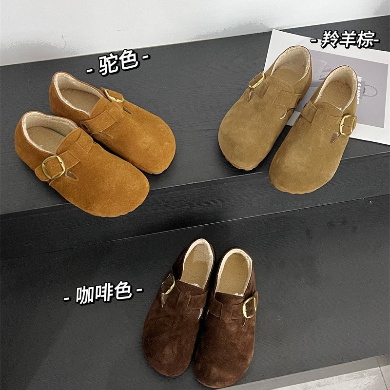 Мягкая коровья кожа, новый зимний корейский стиль 2025 года, модные универсальные туфли с флисовой подкладкой, мягкая подошва, мягкие туфли с закругленным носом