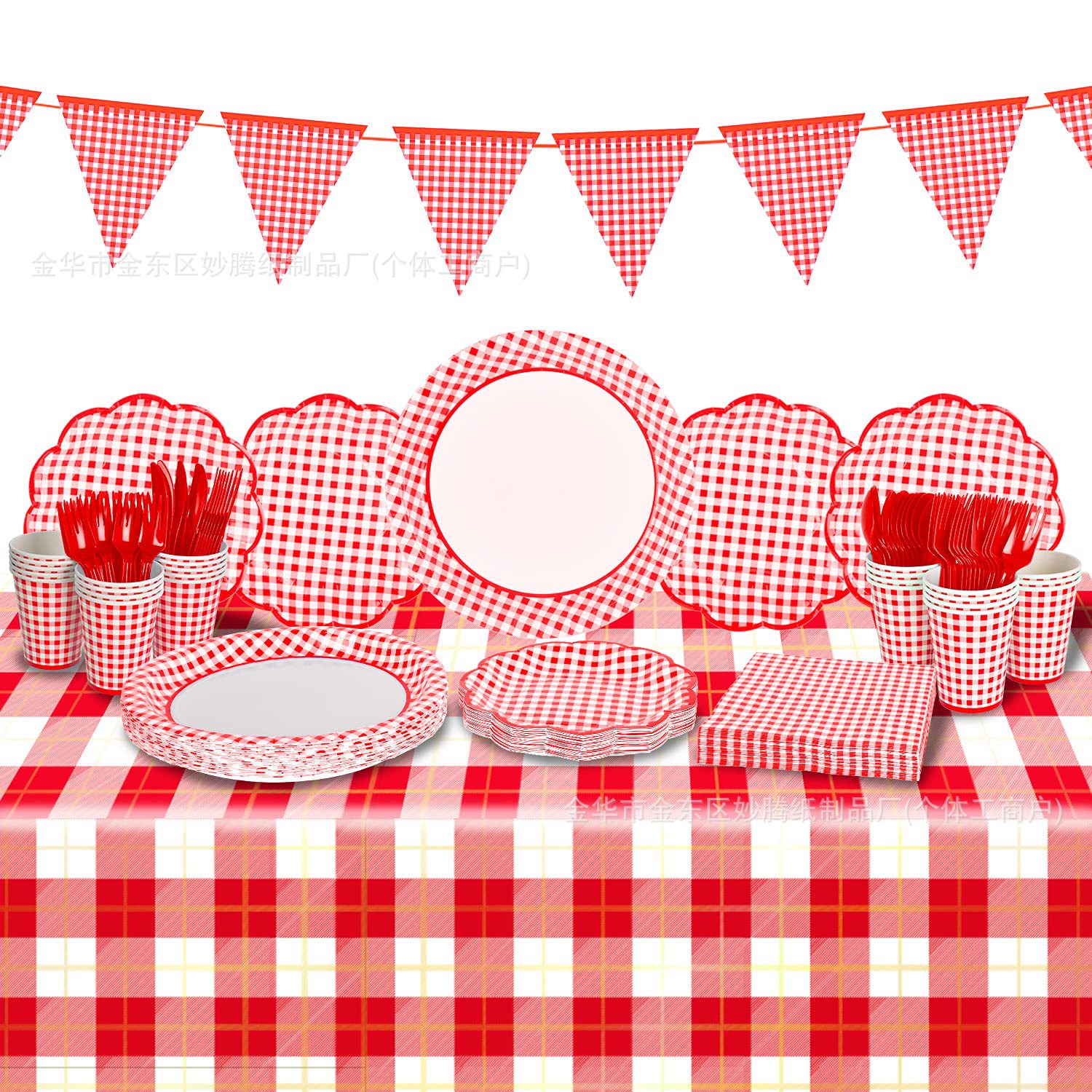 Популярный в кросс-бордере набор одноразовой посуды в синем и белом полосатом дизайне для семейных праздников