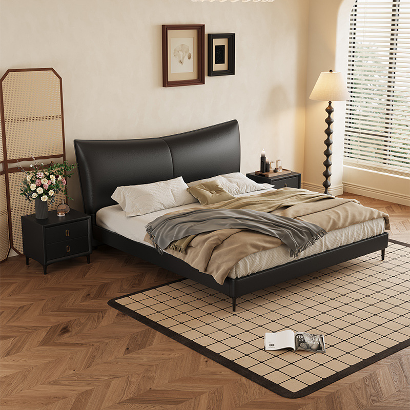 Modern simple real leather bed 1.5 m 1.8 m master bedroom bed light luxury storage wedding bed solid wood soft furniture wholesale