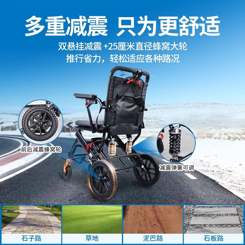 Reclining Wheelchair Folding Lightweight Small Portable Easy Travel Aircraft for Old and Young for Old People Travel by Hand