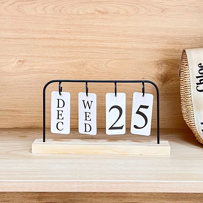Scandinavian Style Accessible Luxury Wooden Page Turning Calendar Desk Calendar Ornaments Living Room Entrance Office Desktop Wine Cabinet Decorations