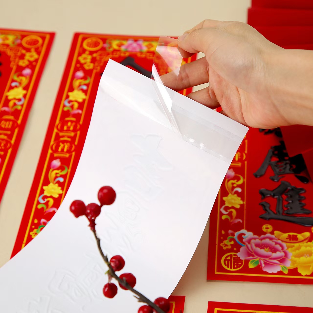 2026 Year of the Horse Flocking Adhesive Iron-On Black Gold Small Spring Festival Door Stickers with Adhesive for Spring Festival Supplies Wholesale