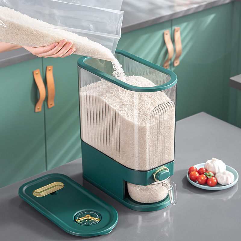 Transparent Rice Bucket Household Metering and Pressing Rice Storage Bucket Grain Sealed Rice Storage Box Insect-proof Moisture-proof Rice Bucket