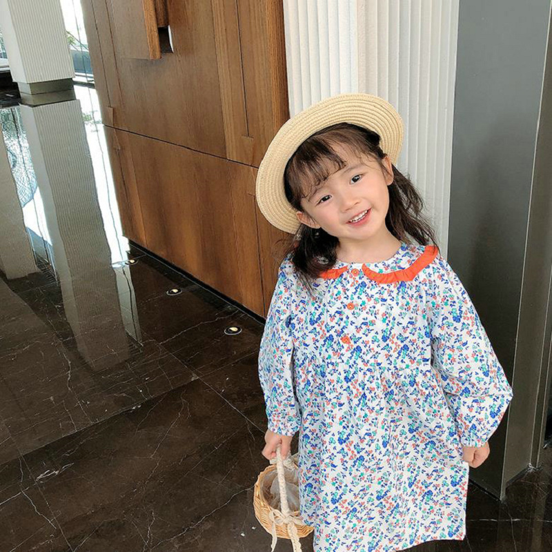 Girl's Dress Mosaic Doll Collar Long Sleeve Dress Princess Dress 21 Spring and Autumn New Foreign Trade Children's Clothing