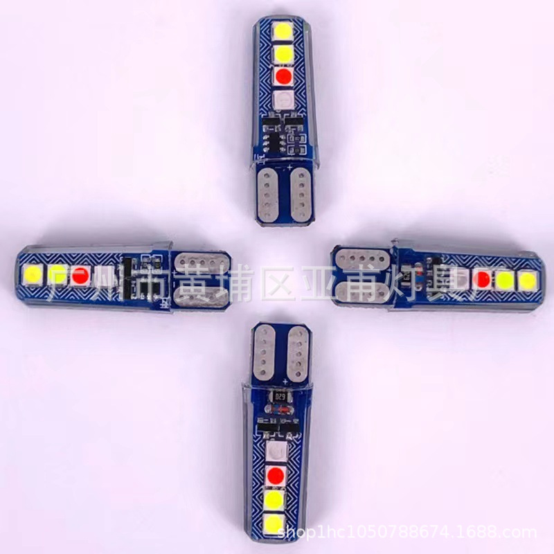 Car Led Silicone T10 Crystal Lamp 4-Color Flowing Water Flash 2835 8Smd Driving Width Indicator License Plate Light