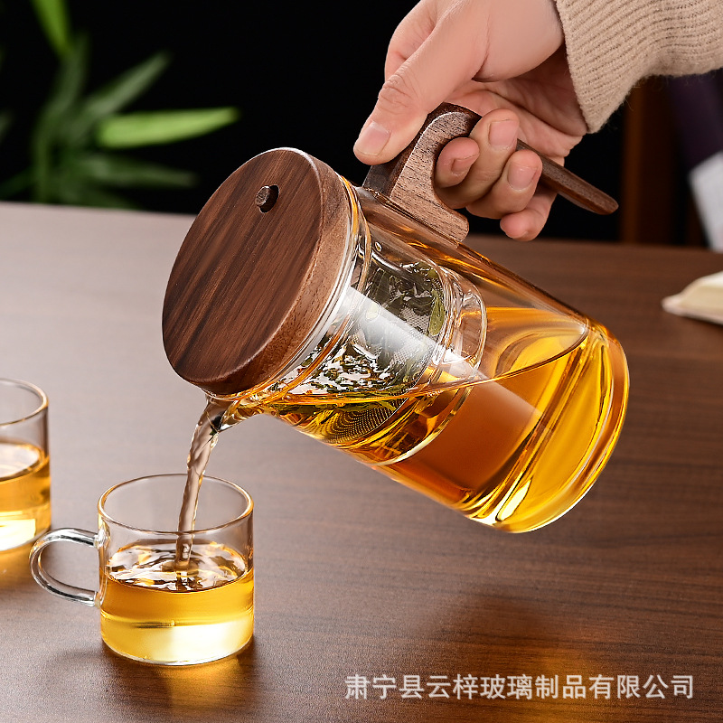 Stainless steel tea strainer glass piaoyi pot large capacity high temperature resistant glass one-click worry tea separation teapot