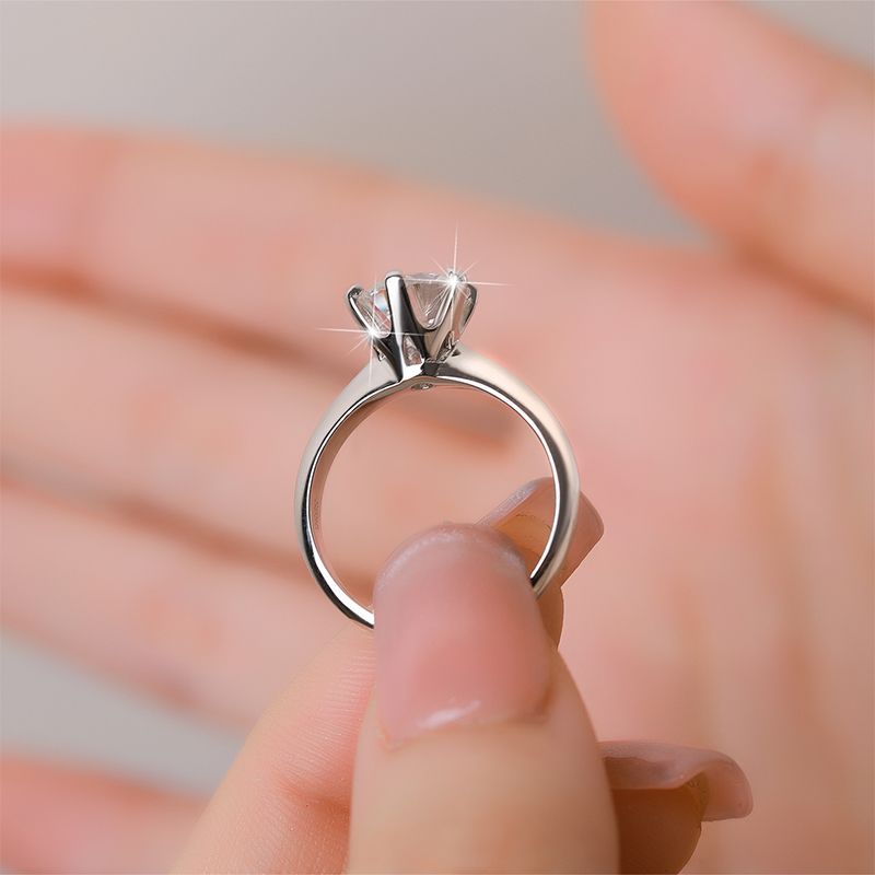 Cross-border classic T home six-claw Mosan diamond GRA diamond ring s925 sterling silver 1 karat ring light luxury high-level marriage proposal
